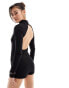 ASOS DESIGN asymmetric slash neck playsuit with mini belt detail in black