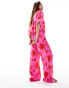 ASOS DESIGN linen blend relaxed trouser in pink cocktail print