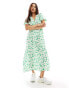 Wednesday's Girl bloom floral v-neck smock midi dress in green and white