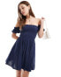 Stradivarius off shoulder shirred mini dress in blue