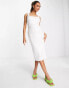 In The Style exclusive sequin square neck midi dress in winter white