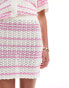 Miss Selfridge crochet contrast knit mini skirt co-ord in cream with pink