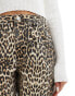 River Island tailored denim shorts in leopard print