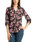 Juniors' Floral-Print Button-Front Roll-Tab-Sleeve Shirt