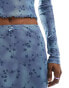 Daisy Street bow detail mini skirt in blue floral mesh co-ord