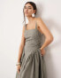 ASOS EDITION ruched drop waist maxi dress with D ring detail in grey