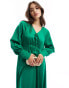 & Other Stories maxi dress with tie front v-neckline and long sleeves in green