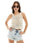 Pieces crochet cami top with wave hem in cream