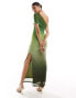 Bardot off shoulder ombre mesh midaxi dress in green