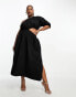 Pretty Lavish Curve asymmetric cut out smock midaxi dress in black