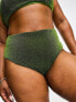 ASOS DESIGN Curve mix and match glitter high waist bikini bottom in green