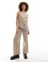 Reclaimed Vintage tunic top with cross over ties in linen look beige pinstripe co-ord