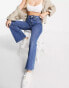 Topshop Petite high rise Jamie flare jeans in mid blue