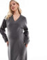 ASOS DESIGN Maternity knitted v neck midaxi dress in charcoal