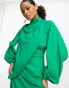 ASOS DESIGN drape shoulder balloon sleeve maxi dress in washed twill in pop green