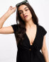 Vero Moda linen touch tie front mini dress in black