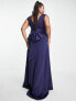 TFNC Plus Bridesmaid bow back maxi dress in navy blue