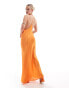 ASOS DESIGN Petite satin halter maxi dress with shaped back detail in orange