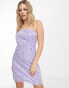 Pieces Premium sequin & mesh detail bandeau mini dress in lilac