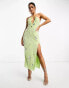 ASOS DESIGN embellished halter midi dress with white beading detail in lime green