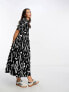 ASOS DESIGN twill collared button midi smock dress in mono blur print