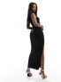 ASOS DESIGN sleeveless high neck maxi dress with scooped split in black