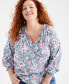 Plus Size Printed Gathered V-Neck Top, Created for Macy's