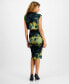 Women's Printed Mesh Blouson Ruched-Skirt Midi Dress, Created for Macy's