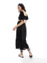 The Frolic fin linen shirred front puff sleeve midi beach dress in black