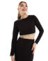 New Look diamante trim glitter crop top in black