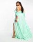 ASOS DESIGN Curve sweetheart neck off shoulder pleated maxi dress in sage green