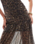 ASOS DESIGN mesh bandeau drop waist midaxi dress in leopard print