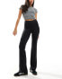 Pull&Bear polyamide v front sculpt flare trousers in black