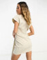 ASOS DESIGN wrap front twist detail mini dress in stone