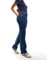 Pieces Kelly mid rise straight leg jeans in dark blue denim