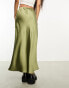 River Island Petite satin bias maxi skirt in olive