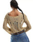 Daisy Street open distressed knit off shoulder jumper in beige