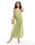 Edited linen mix trapeze midaxi dress in olive