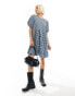 Monki short sleeve smock mini dress in blue check