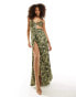 ASOS DESIGN satin chiffon mix gathered cut out maxi dress with tie back in shadow floral print