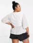 ASOS DESIGN Curve dobby wrap short sleeve blouse with pleated peplum hem in ivory