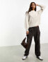 Object cable knit puff sleeve jumper in mottle beige melange