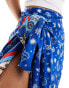 Never Fully Dressed Jaspre wrap midaxi skirt co-ord in blue bandana print