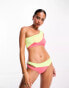 Nike Swimming Icon Swoosh Block asymmetrical bikini top in pink and green