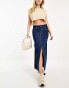 River Island patchwork denim maxi skirt in blue