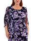 Plus Size Floral-Print 3/4-Sleeve Faux-Wrap Dress