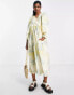 Edited cotton wrap smock dress with balloon sleeve in yellow tie dye