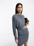 ASOS DESIGN one sleeve mini tee dress with cut out waist in slate grey