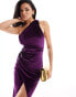 ASOS DESIGN velvet one shoulder maxi dress with cut away side in deep purple