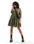 River Island plus long sleeved tiered smock dress in khaki